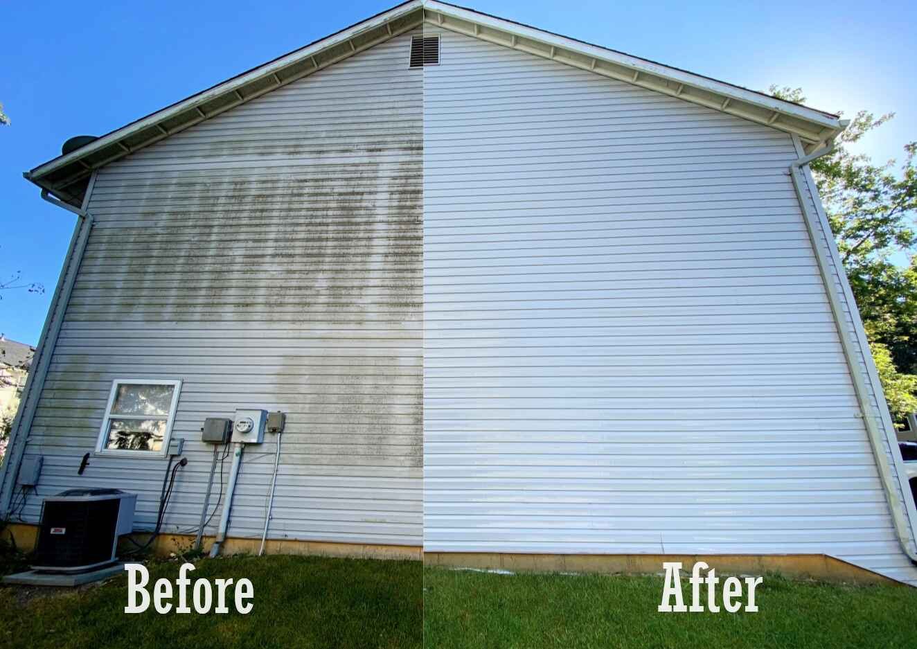 Home siding before and after a professional soft wash